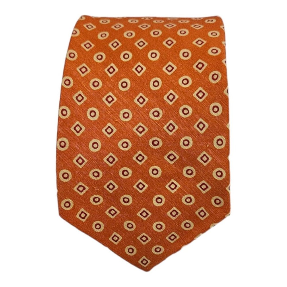 🆕️KITON 7FOLD Orange Geometric Silk Blend Tie ITALY 61"/ 3.5" NWOT